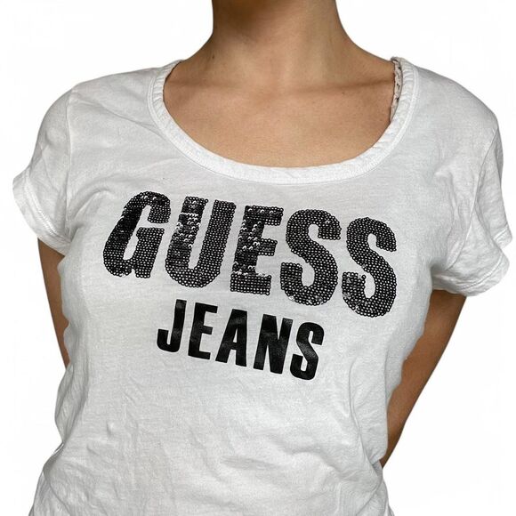 Guess Jeans Glitter Scoop Neck Tee - Picture 1 of 7